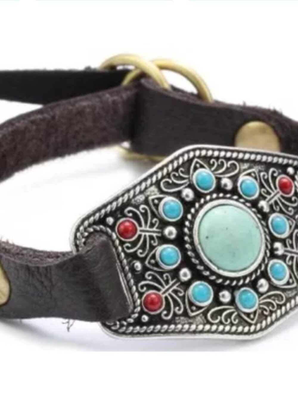 Lucky Brand Silver-Tone Leather Wrap Cuff Bracelet | Turquoise & Red Stone